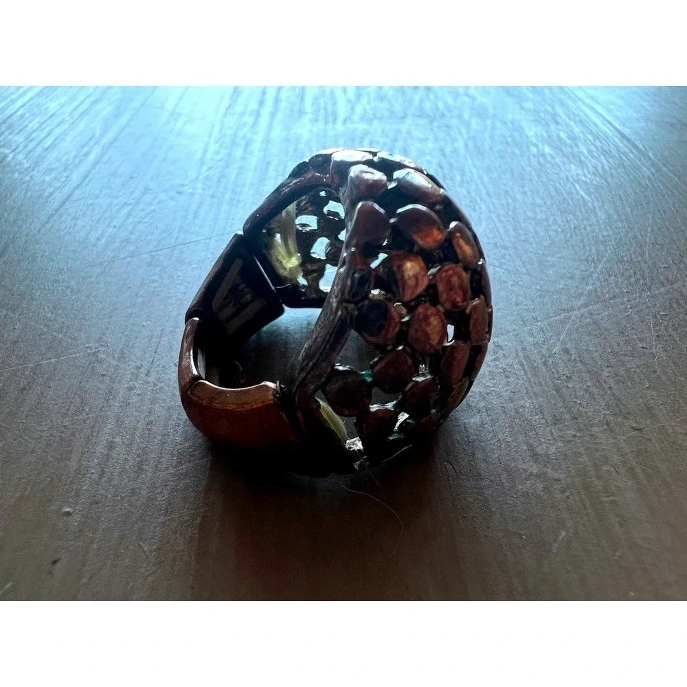 Dome Stretch Ring Copper Tone Lattice Statement Adjustable Metallic Industrial